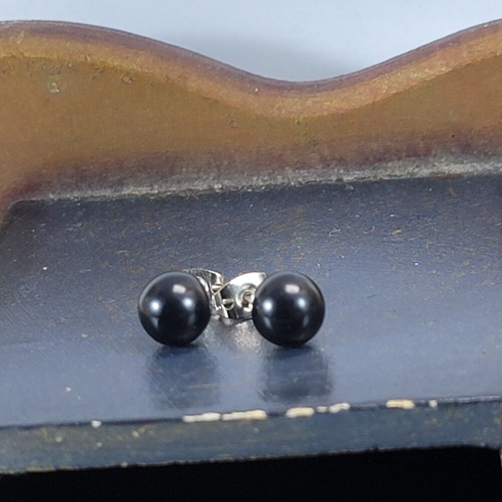 Classic Black Pearl Stud Earrings with Silver Backing, Timeless Elegant Design